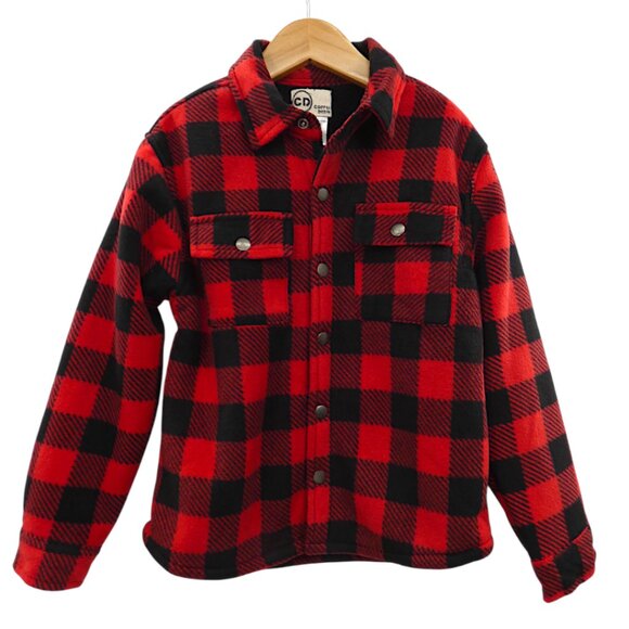 Copper Denim Kids Sherpa Lined Red Buffalo Plaid Shacket Cozy Cabincore Size 7 - Picture 2 of 9